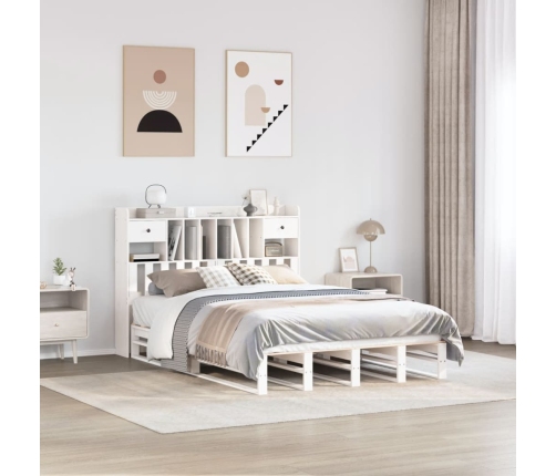 Cama con estantería sin colchón madera maciza blanca 160x200 cm