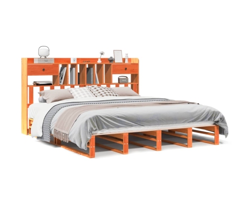 Cama con estantería sin colchón madera maciza marrón 180x200cm