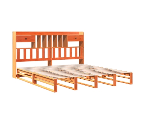 Cama con estantería sin colchón madera maciza marrón 180x200cm