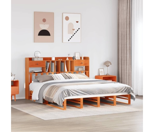 Cama con estantería sin colchón madera maciza marrón 180x200cm