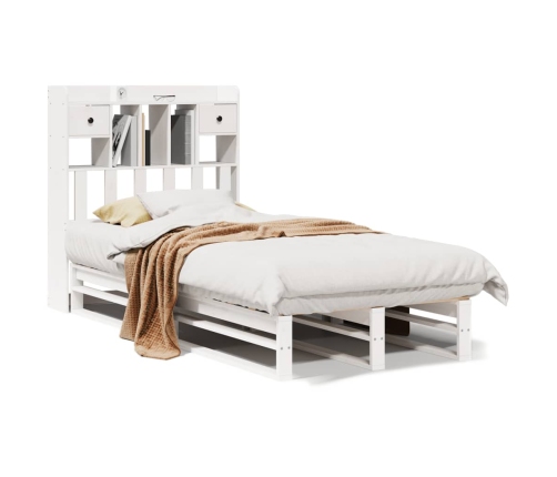 Cama con estantería sin colchón madera maciza blanca 75x190 cm