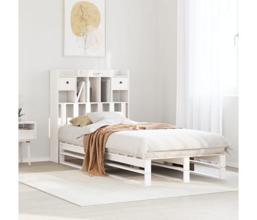 Cama con estantería sin colchón madera maciza blanca 75x190 cm