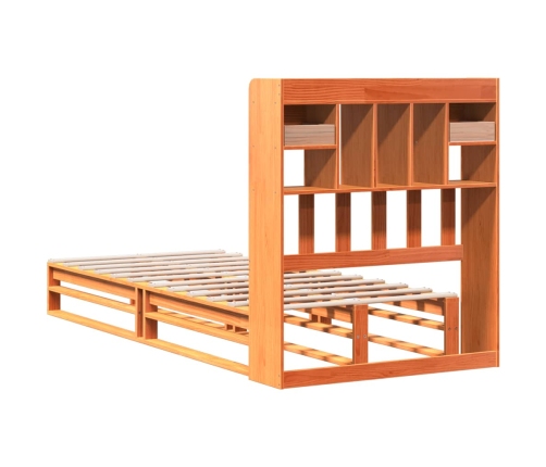 Cama con estantería sin colchón madera maciza marrón 75x190 cm