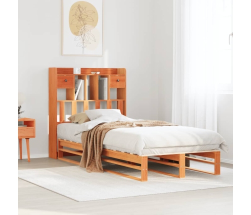 Cama con estantería sin colchón madera maciza marrón 90x190 cm