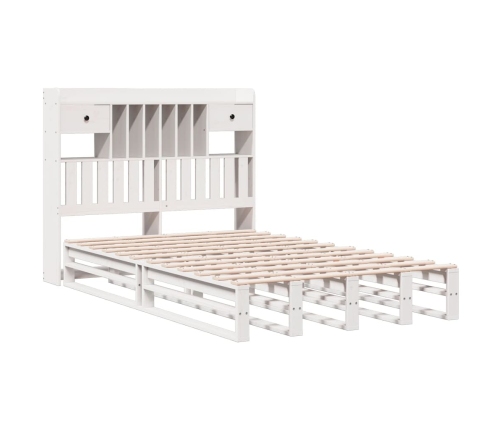 Cama con estantería sin colchón madera maciza blanca 120x190 cm