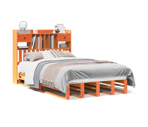 Cama con estantería sin colchón madera maciza marrón 135x190cm