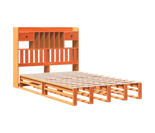 Cama con estantería sin colchón madera maciza marrón 135x190cm