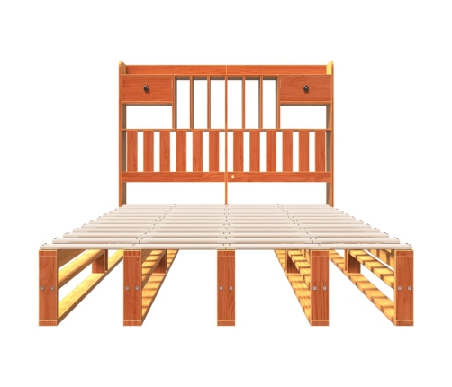 Cama con estantería sin colchón madera maciza marrón 135x190cm