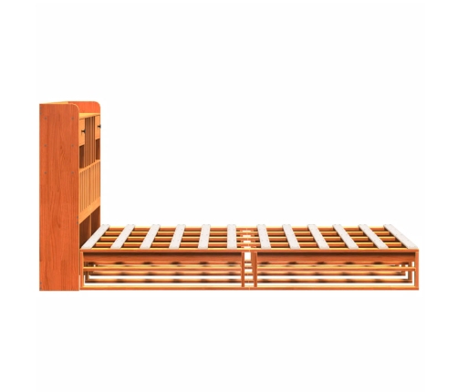 Cama con estantería sin colchón madera maciza marrón 135x190cm