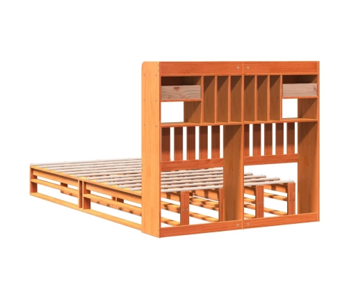 Cama con estantería sin colchón madera maciza marrón 135x190cm