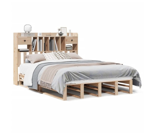 Cama con estantería sin colchón madera maciza de pino 140x190cm