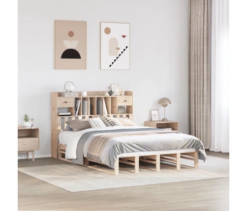 Cama con estantería sin colchón madera maciza de pino 140x190cm