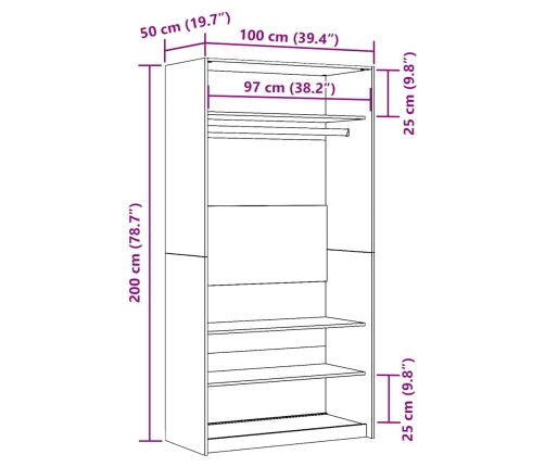 Armario de madera ingeniería envejecida 100x50x200 cm