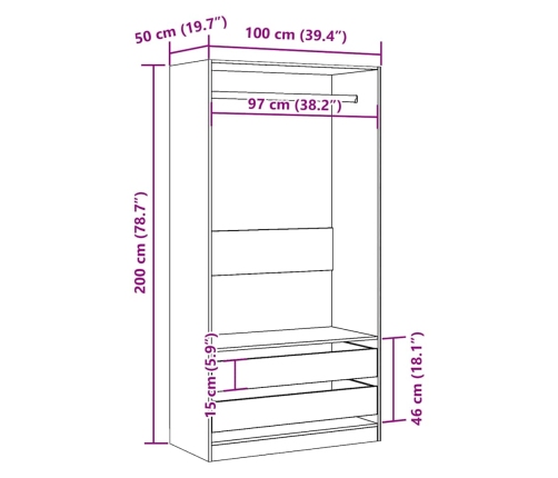 Armario de madera ingeniería envejecida 100x50x200 cm