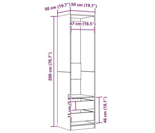 Armario de madera de ingeniería roble envejecido 50x50x200 cm