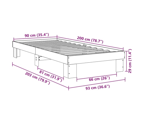 Estructura de cama sin colchón 90x200 cm madera maciza roble