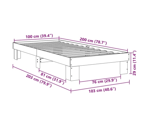 Estructura de cama sin colchón 100x200 cm madera maciza roble