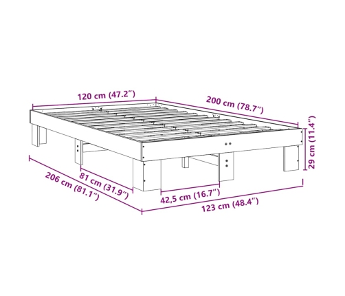 Estructura de cama sin colchón 120x200 cm madera maciza roble