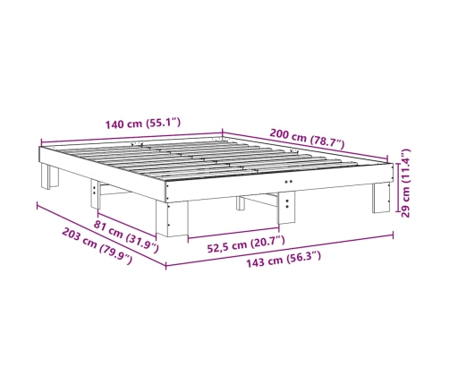 Estructura de cama sin colchón 140x200 cm madera maciza roble