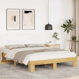 Estructura de cama sin colchón 140x200 cm madera maciza roble