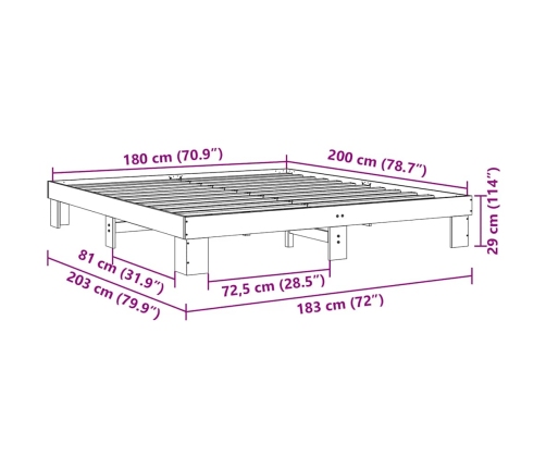 Estructura de cama sin colchón 180x200 cm madera maciza roble