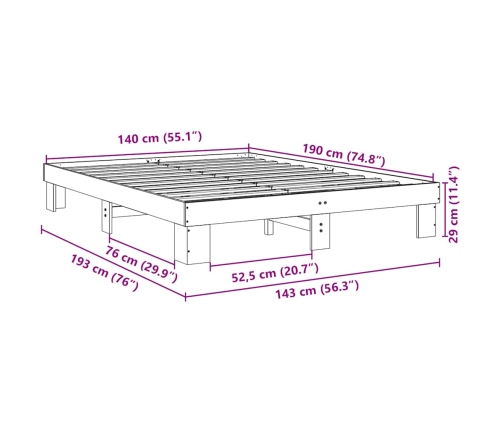 Estructura de cama sin colchón 140x190 cm madera maciza roble