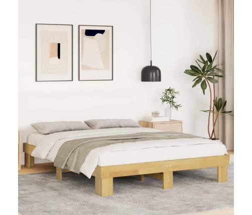 Estructura de cama sin colchón 140x190 cm madera maciza roble