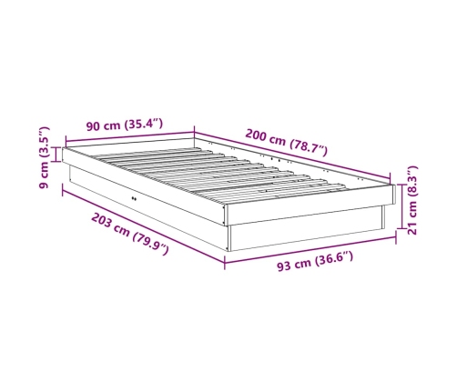 Estructura de cama sin colchón 90x190 cm madera maciza roble