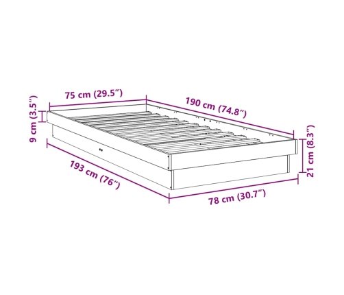 Estructura de cama sin colchón 75x190 cm madera maciza roble