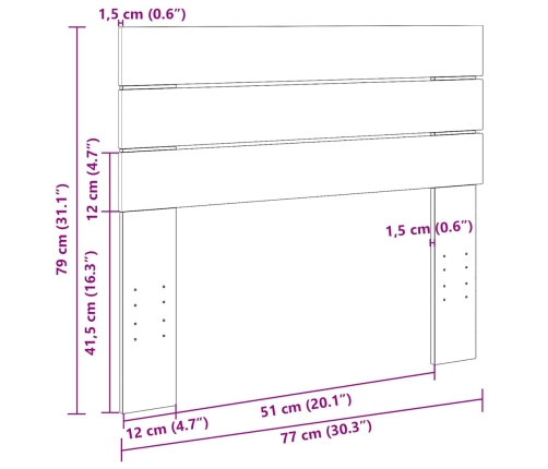 Cabecero de cama 75 cm madera maciza roble