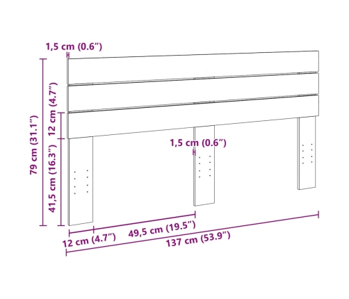 Cabecero de cama 135 cm madera maciza roble