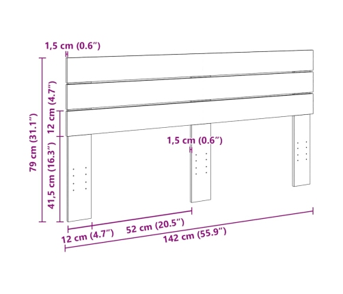 Cabecero 140 cm Madera Maciza Roble