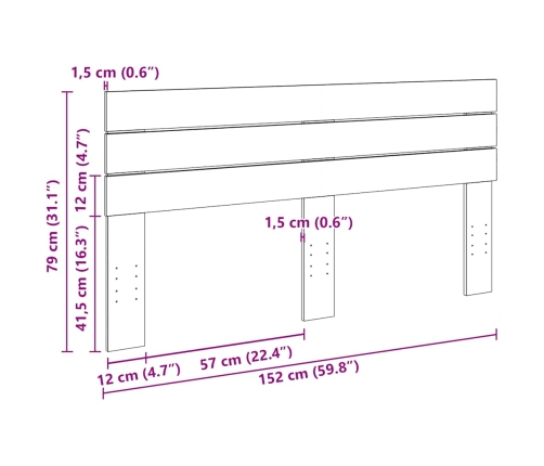 Cabecero 150 cm Madera Maciza Roble