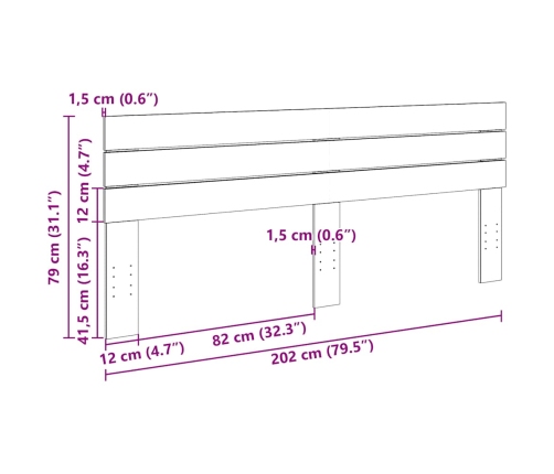 Cabecero 200 cm Madera Maciza Roble