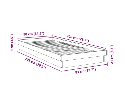 Estructura de cama sin colchón 80x200 cm madera maciza roble