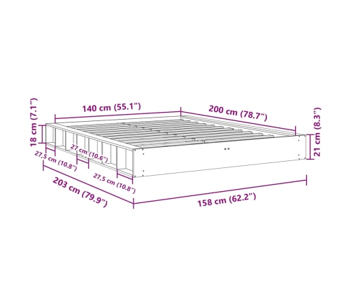 Estructura de cama sin colchón 140x200 cm madera maciza roble