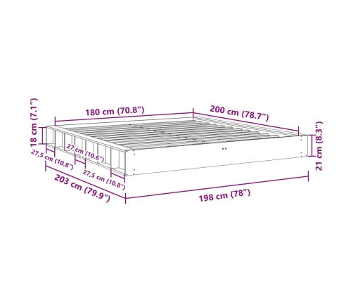 Estructura de cama sin colchón 180x200 cm madera maciza roble