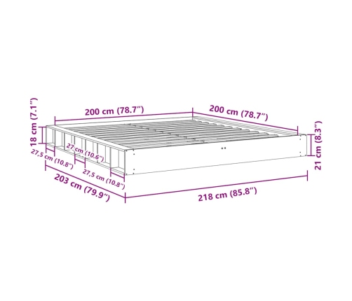 Estructura de cama sin colchón 200x200 cm madera maciza roble