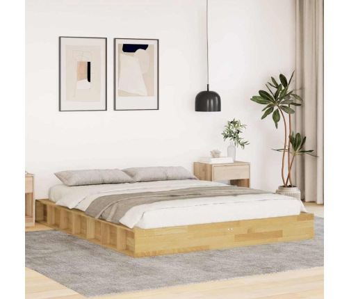 Estructura de cama sin colchón 135x190 cm madera maciza roble