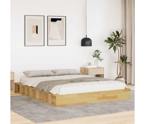 Estructura de cama sin colchón 140x190 cm madera maciza roble