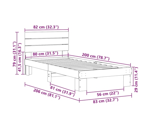 Estructura de cama con cabecero sin colchón 80x200 cm