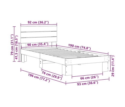 Estructura de cama con cabecero sin colchón 90x190 cm