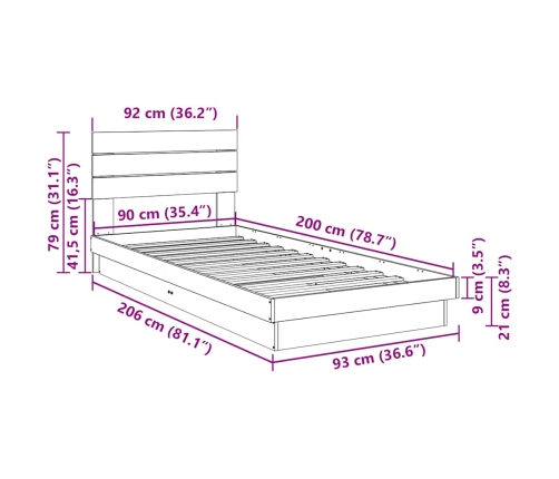 Estructura de cama con cabecero sin colchón 90x200 cm