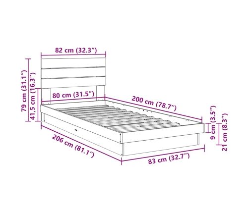 Estructura de cama con cabecero sin colchón 80x200 cm