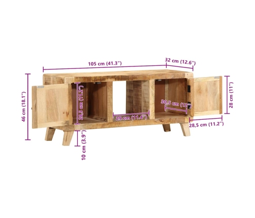 Mueble de TV madera maciza de mango rugosa 105x46x32 cm