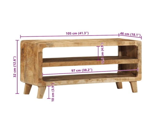 Mueble de TV madera maciza de mango rugosa 105x46x32 cm