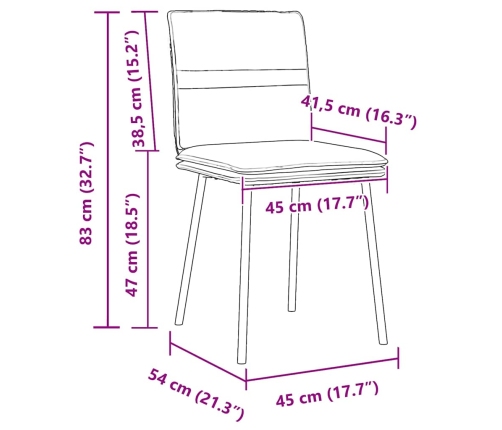 Sillas de comedor 2 unidades terciopelo crema