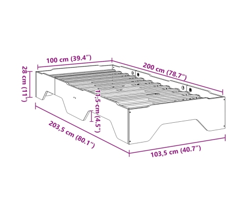 Estructura de cama sin colchón apilable 100x200cm madera maciza