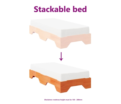 Estructura de cama apilable sin colchón marrón cera 90x200 cm