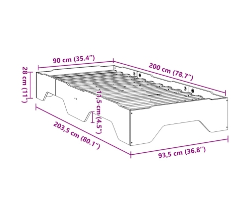 Estructura de cama apilable sin colchón marrón cera 90x200 cm